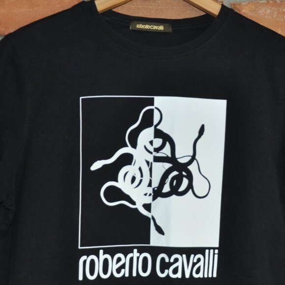 Roberto Cavalli Graphic Black & White Crew Neck T-SHIRT M - Picture 2 of 5